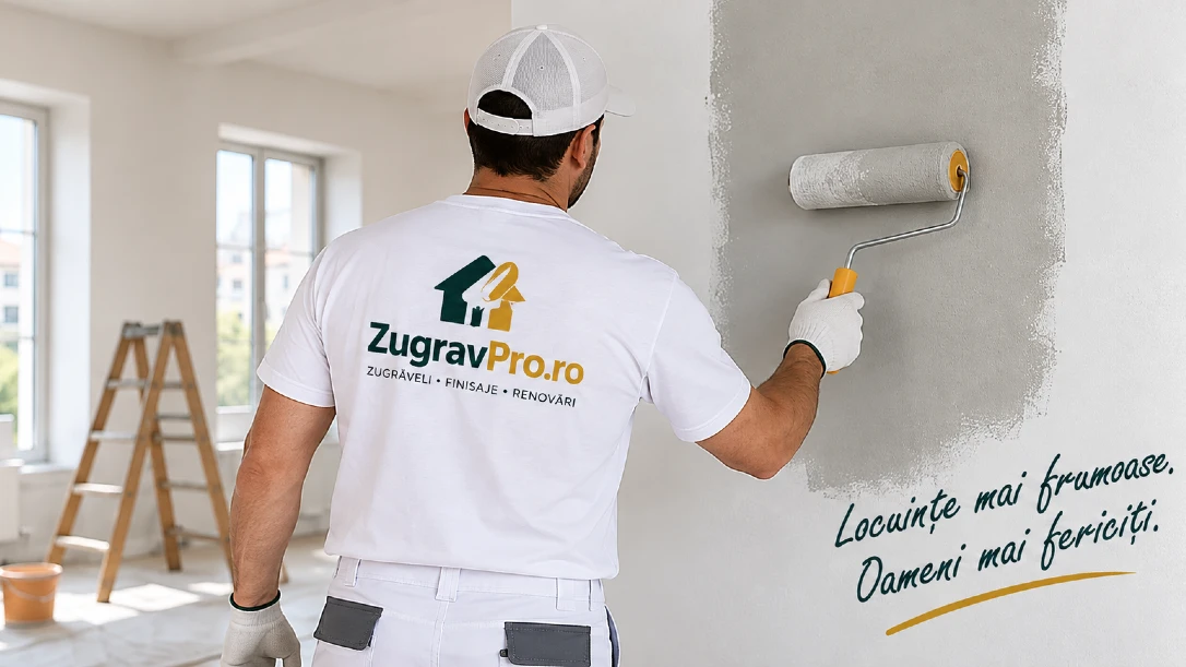Zugrav profesionist aplicând vopsea lavabilă pe un perete