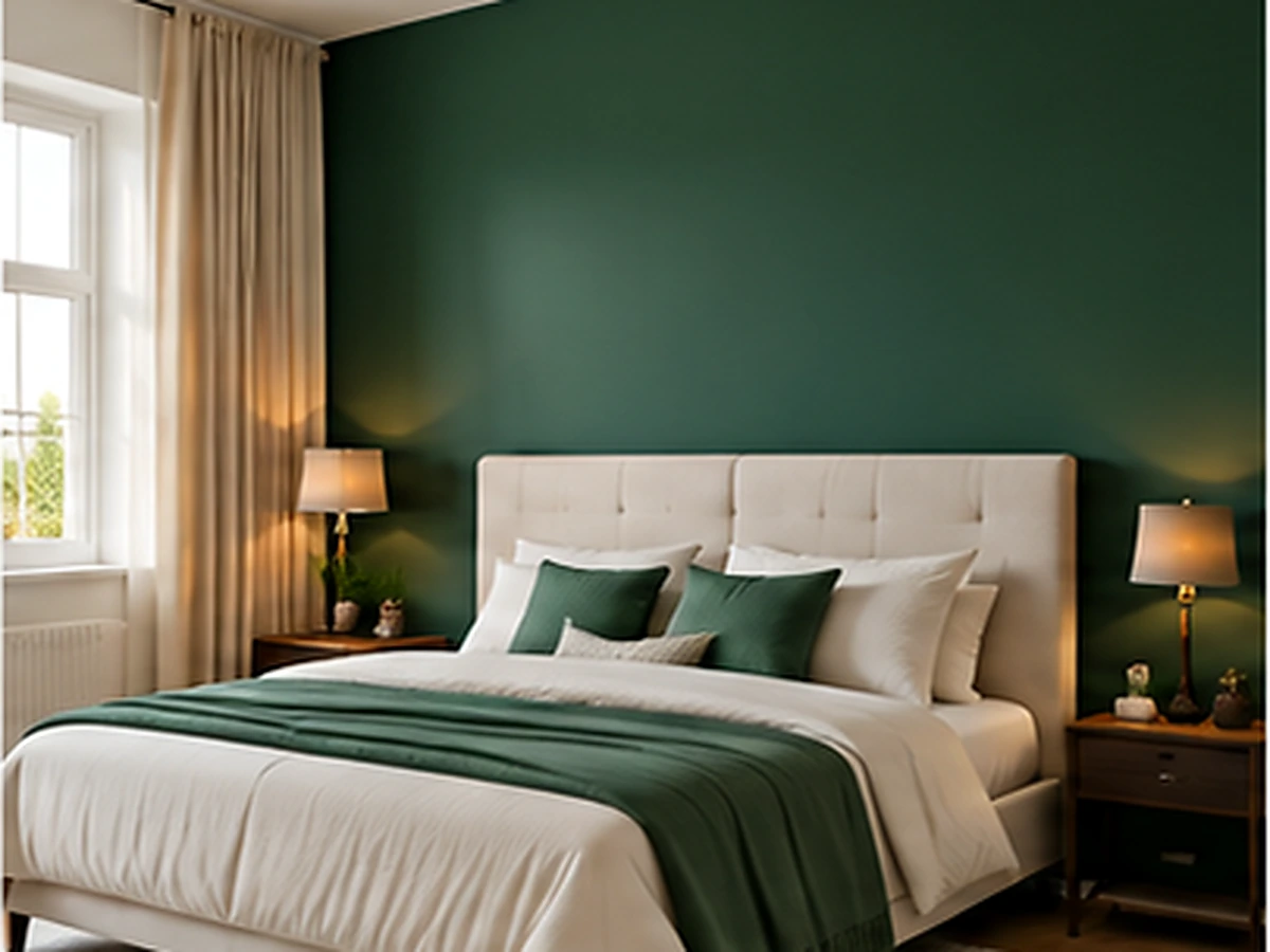 Dormitor cu perete accent verde